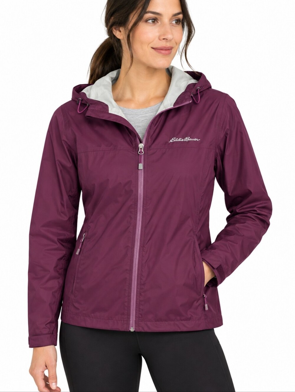 Eddie Bauer Women’s Hooded Rain Jacket – Plum/Purple – Size Small